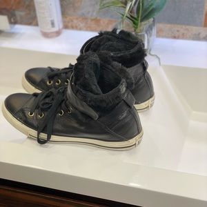 Converse Black High Top Leather Sneaker with Fur lining